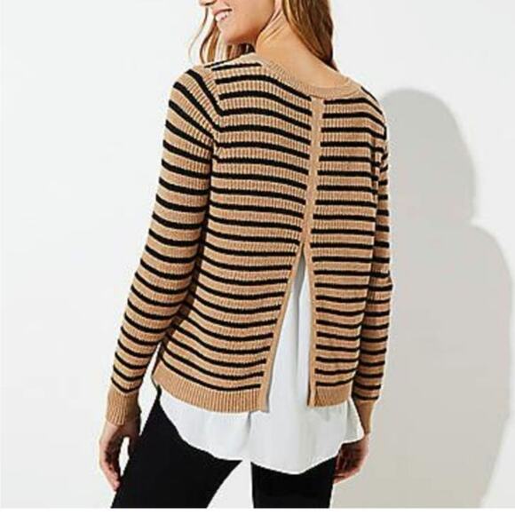 LOFT Sweaters - Tan/Black Stripped Layered Cotton Sweater. Size XL